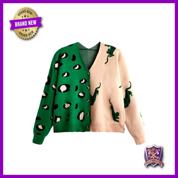 Sweaters - Plus Size Leopard Print Cardigan Sweater V Neck Button Up Knit Outerwear